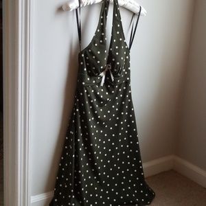 NWT Olive Green White Poka Dot Halter Dress